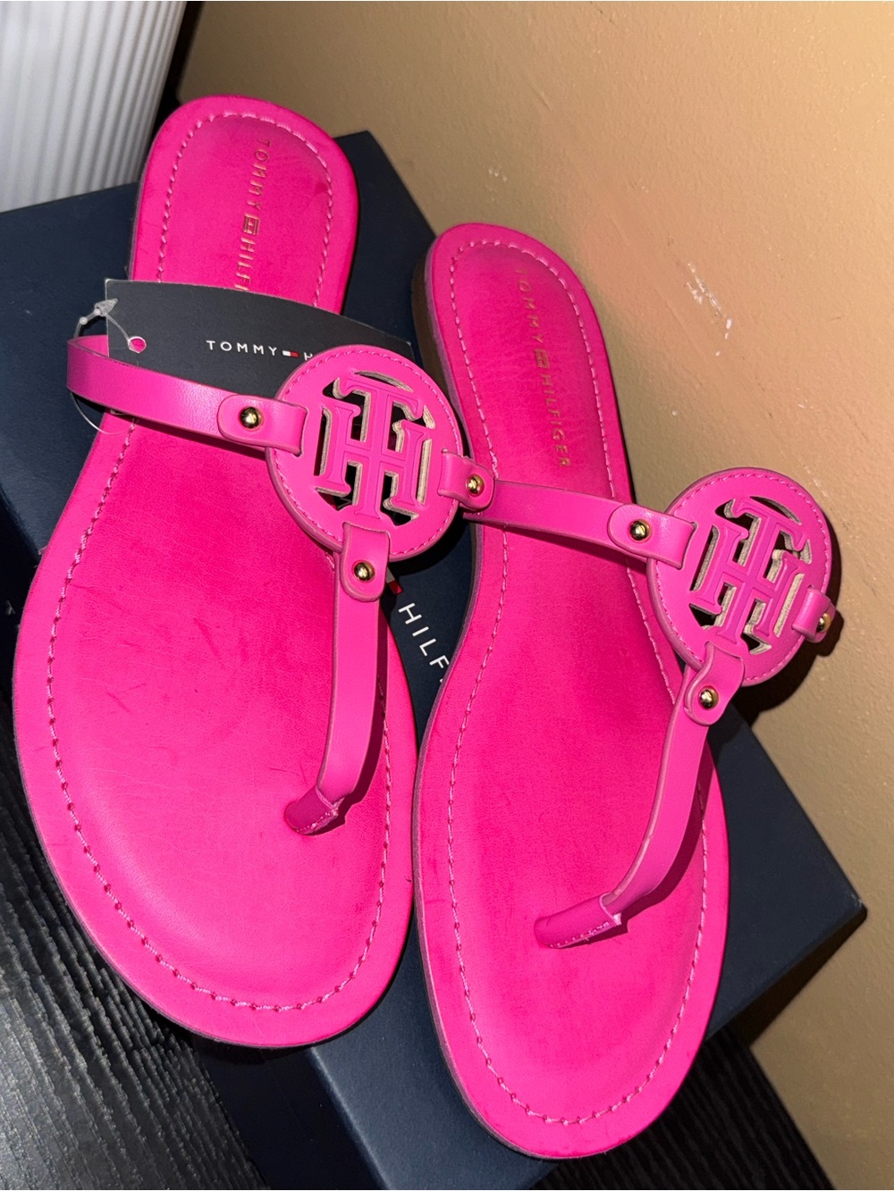 Tommy Hilfiger Hot Pink Logo Thong Sandals